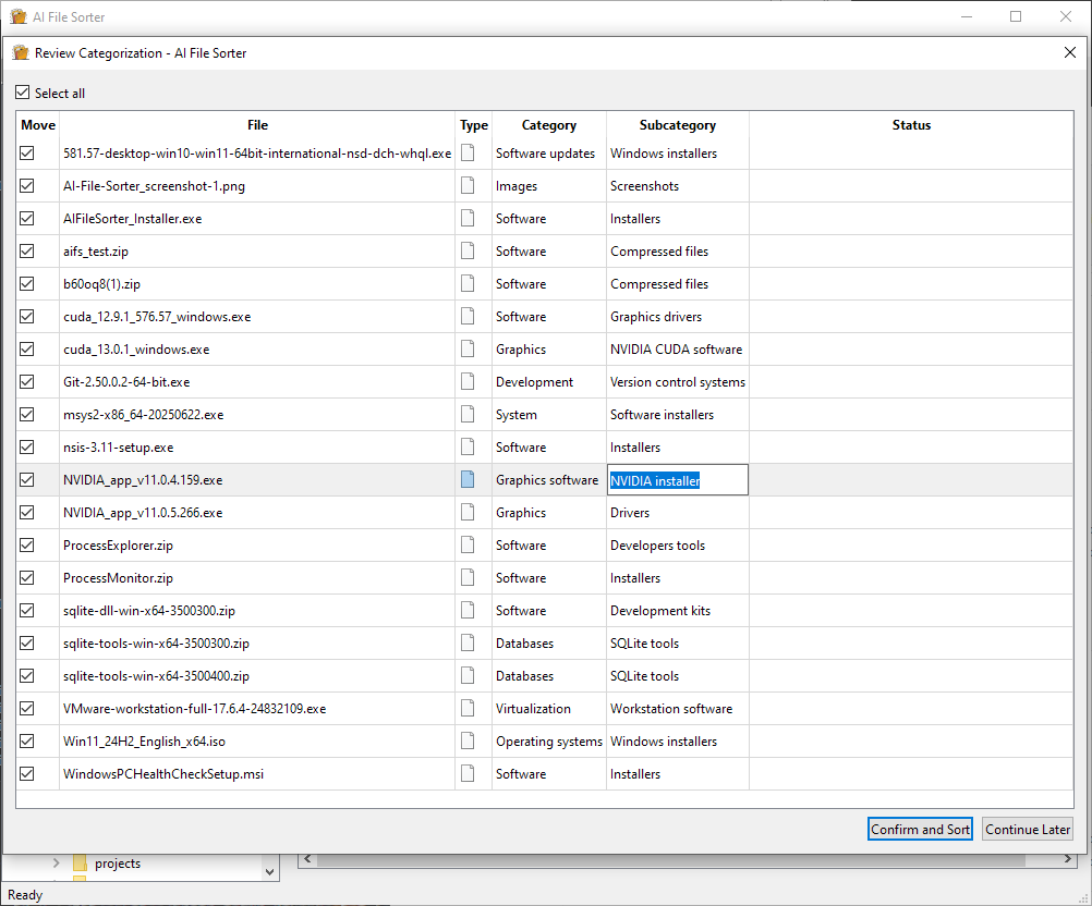 AI FileSorter Review Dialog (Windows)